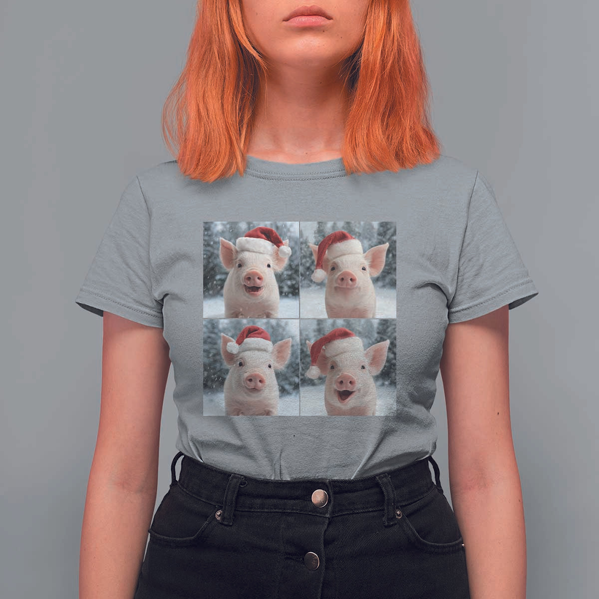 Funny Pig With Santa Hat Photobooth T Shirt For Women Christmas Gift - Wonder Print Shop