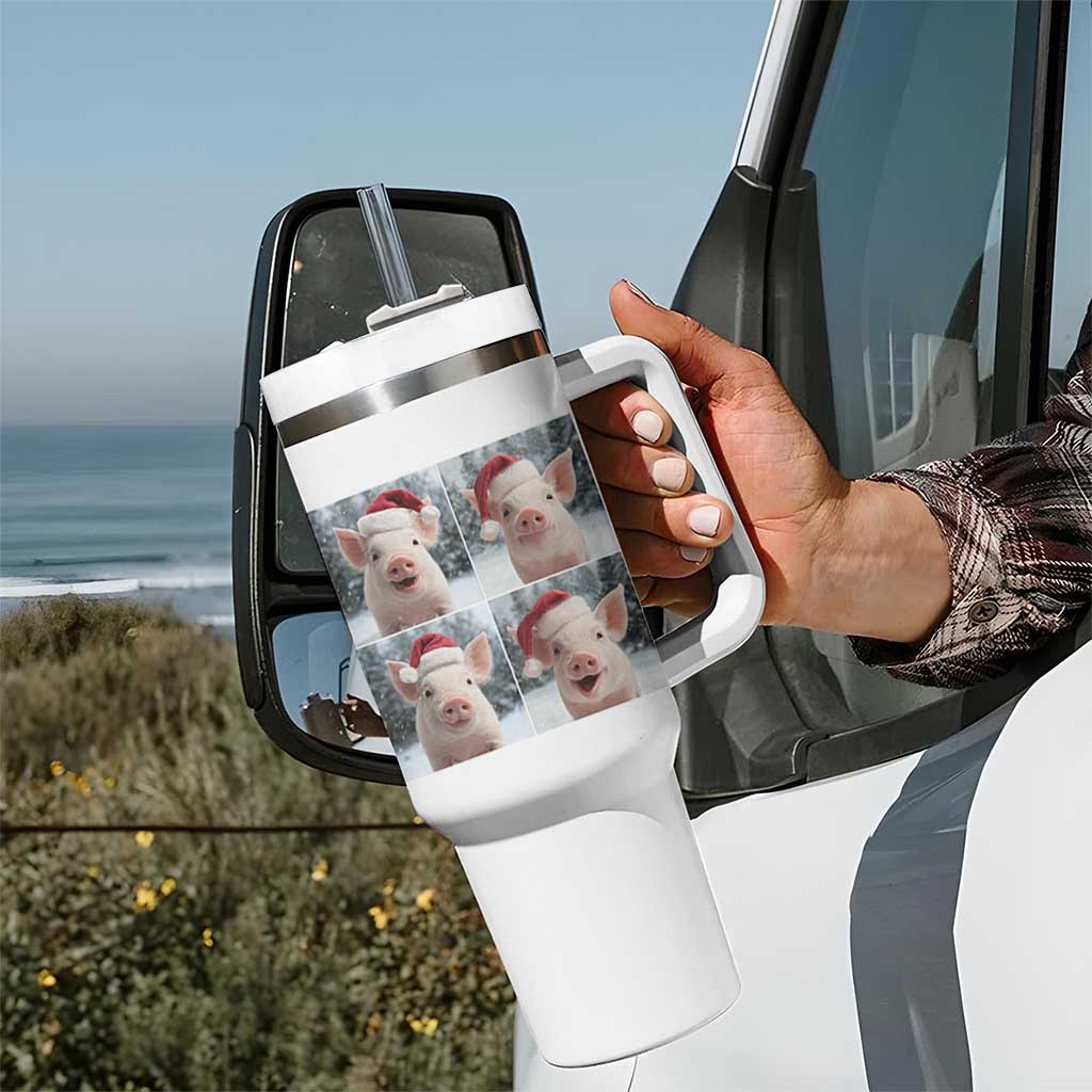 Funny Pig With Santa Hat Photobooth Tumbler With Handle Christmas Gift - Wonder Print Shop