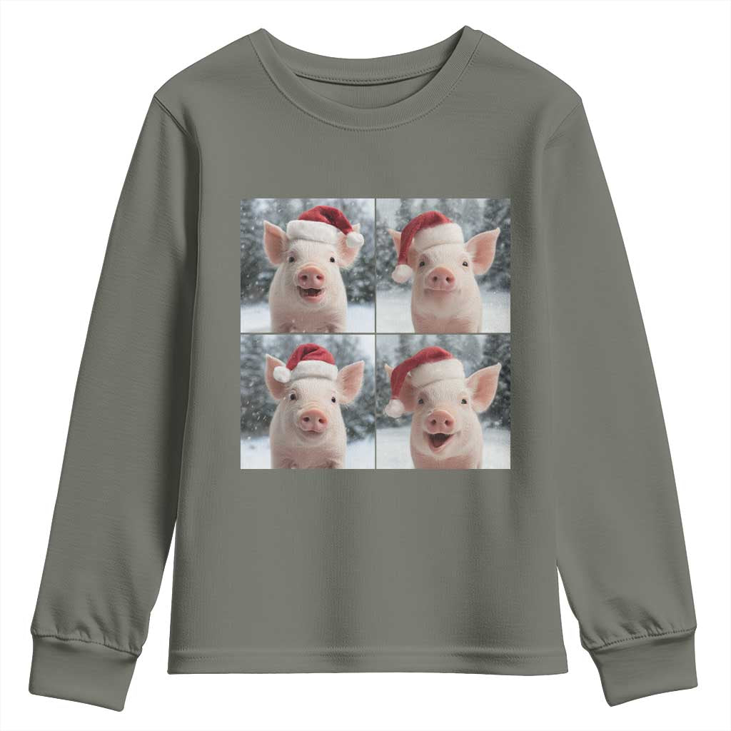 Funny Pig With Santa Hat Photobooth Youth Sweatshirt Christmas Gift - Wonder Print Shop