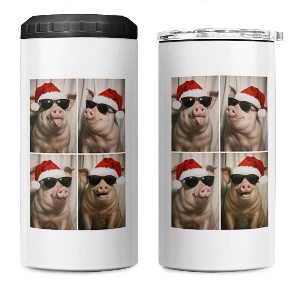 Cute Pig Christmas Selfie 4 in 1 Can Cooler Tumbler Funny Holiday Photobooth Gift - Wonder Print Shop