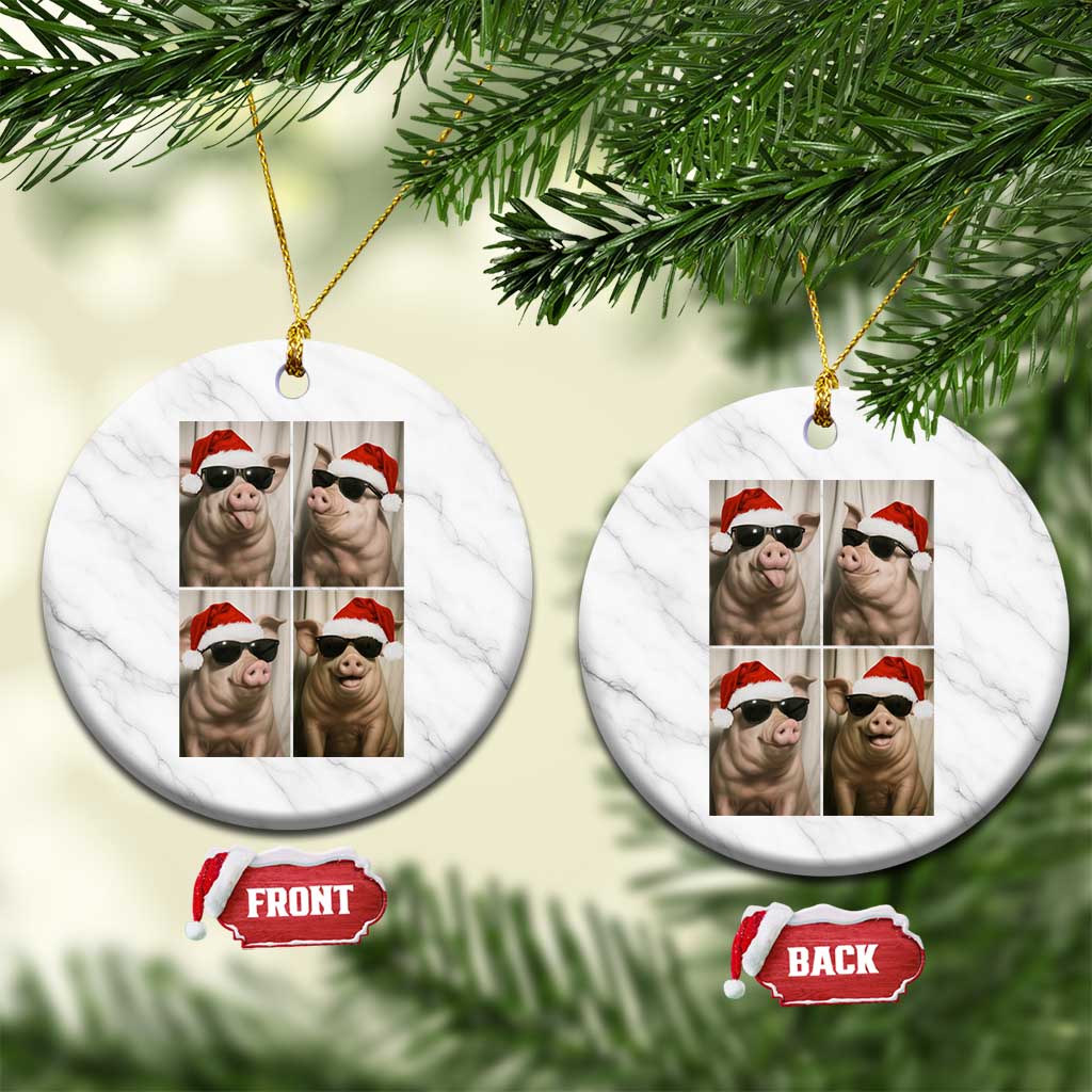 Cute Pig Christmas Selfie Ceramic Ornament Funny Holiday Photobooth Gift - Wonder Print Shop