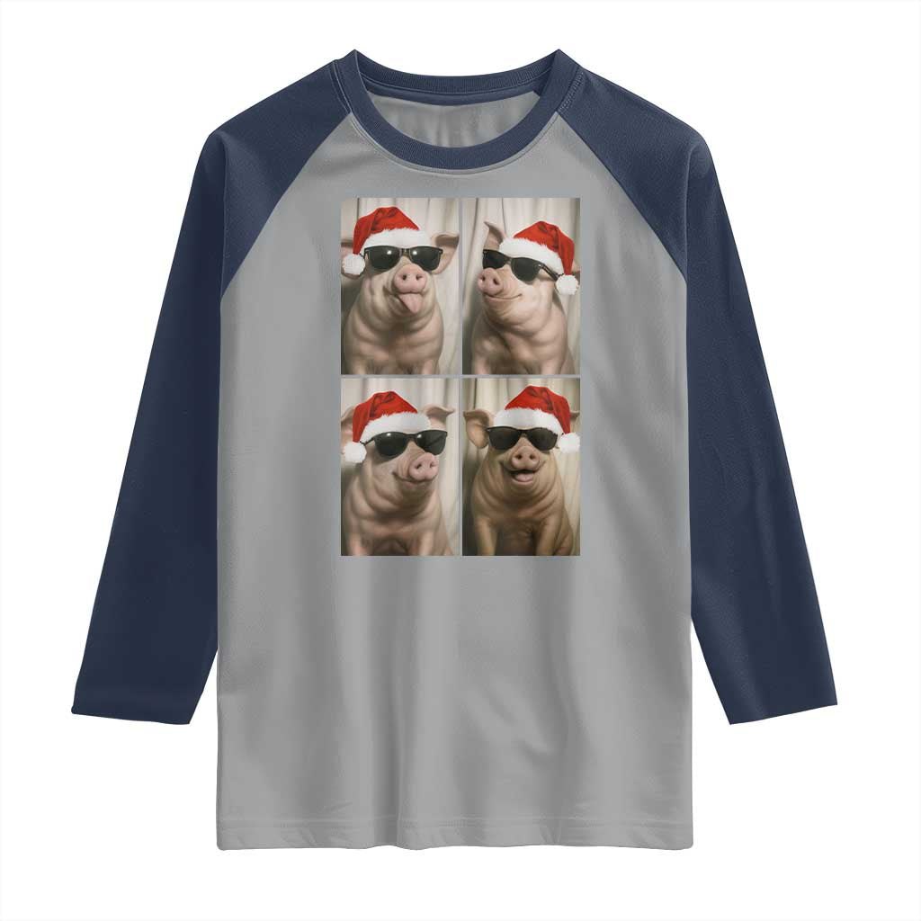Cute Pig Christmas Selfie Raglan Shirt Funny Holiday Photobooth Gift - Wonder Print Shop