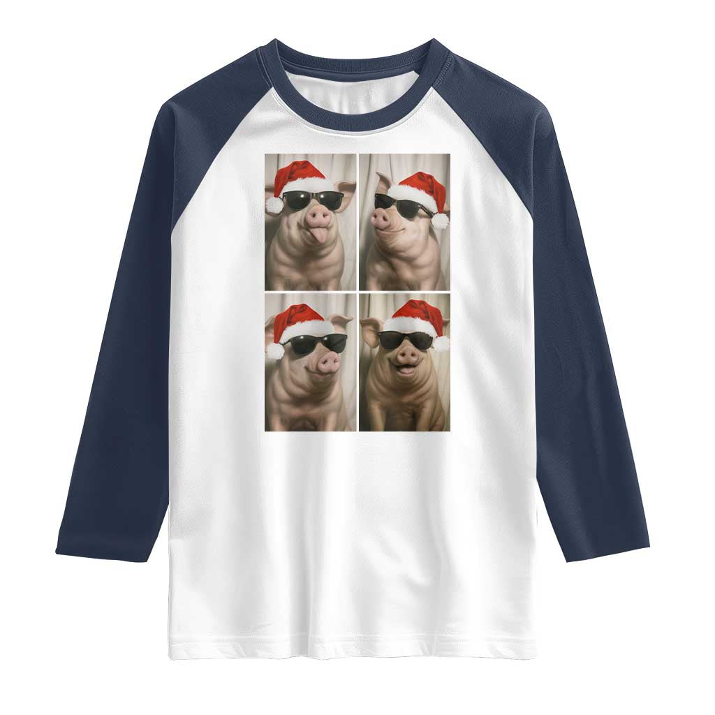 Cute Pig Christmas Selfie Raglan Shirt Funny Holiday Photobooth Gift - Wonder Print Shop