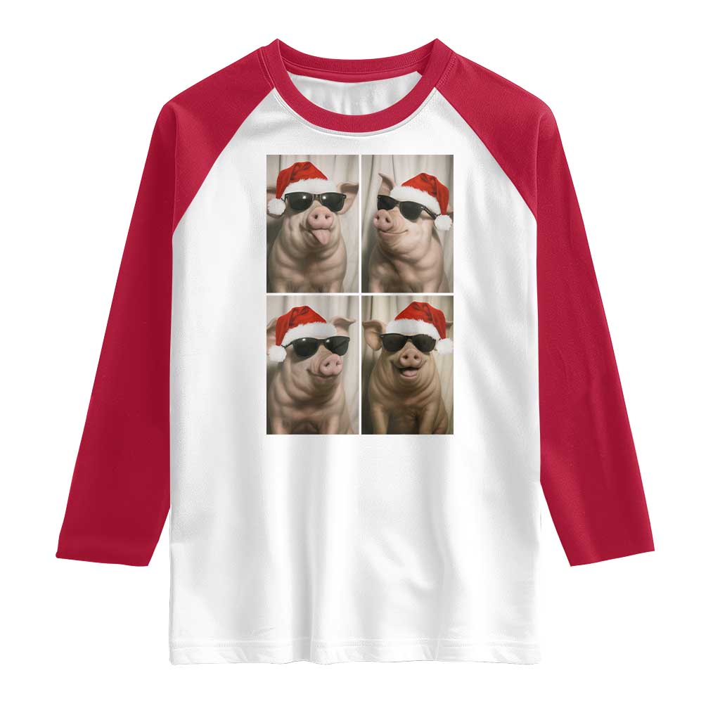 Cute Pig Christmas Selfie Raglan Shirt Funny Holiday Photobooth Gift - Wonder Print Shop
