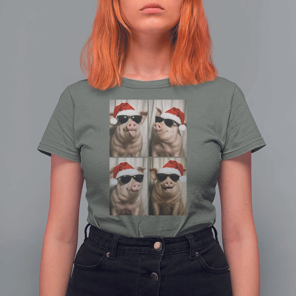 Cute Pig Christmas Selfie T Shirt For Women Funny Holiday Photobooth Gift - Wonder Print Shop