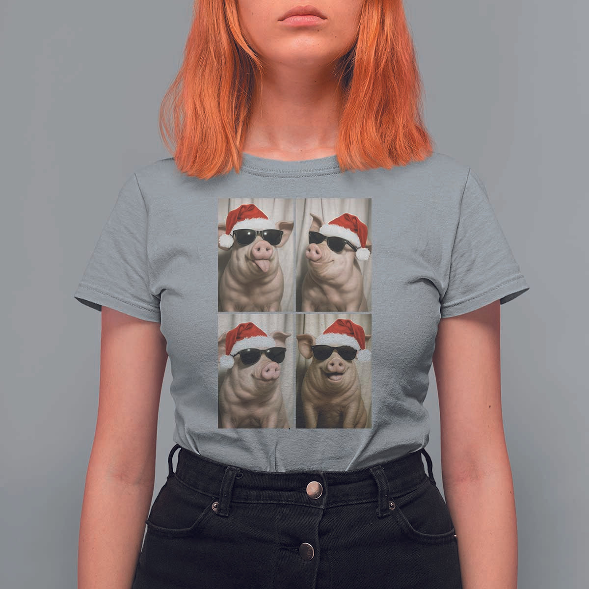 Cute Pig Christmas Selfie T Shirt For Women Funny Holiday Photobooth Gift - Wonder Print Shop