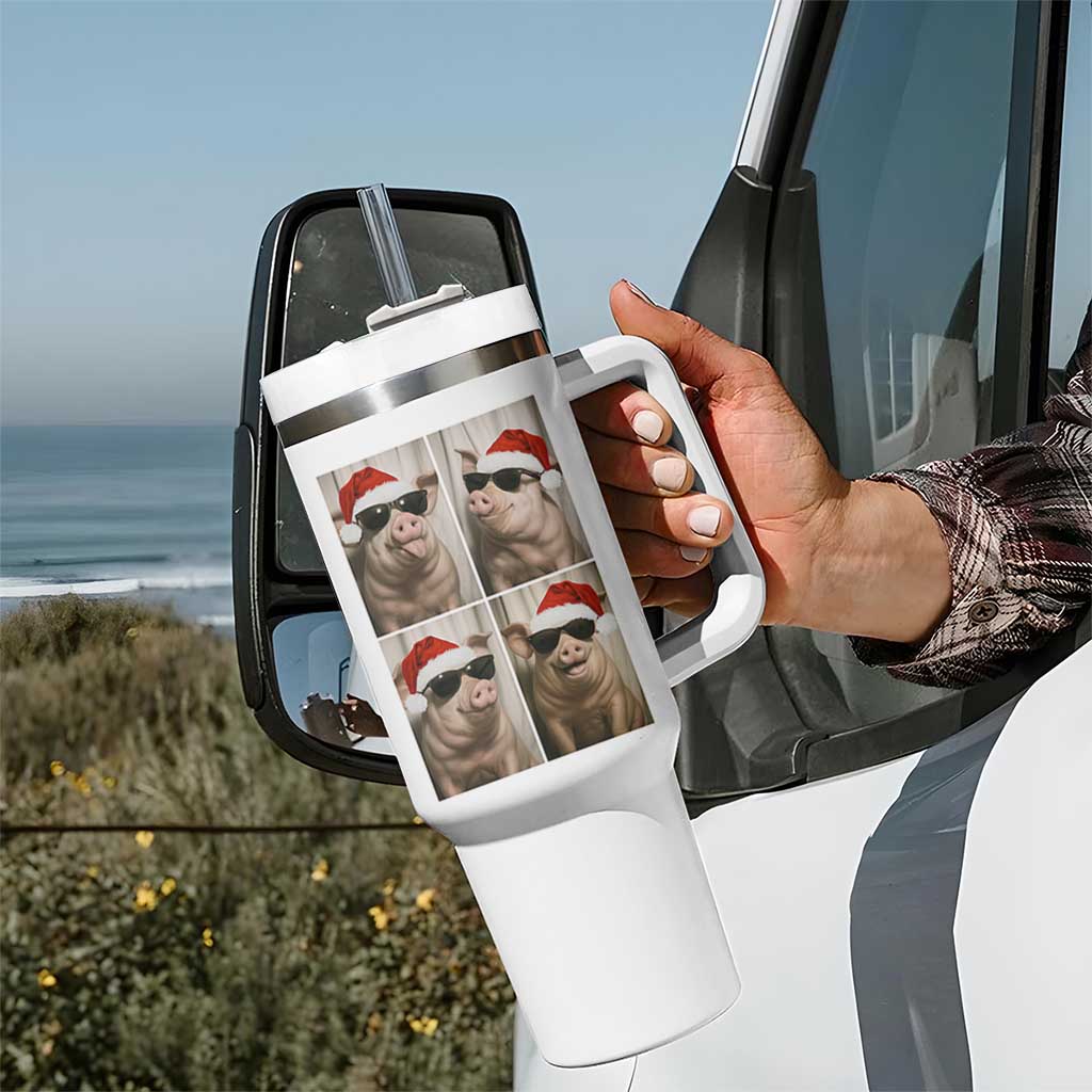 Cute Pig Christmas Selfie Tumbler With Handle Funny Holiday Photobooth Gift - Wonder Print Shop