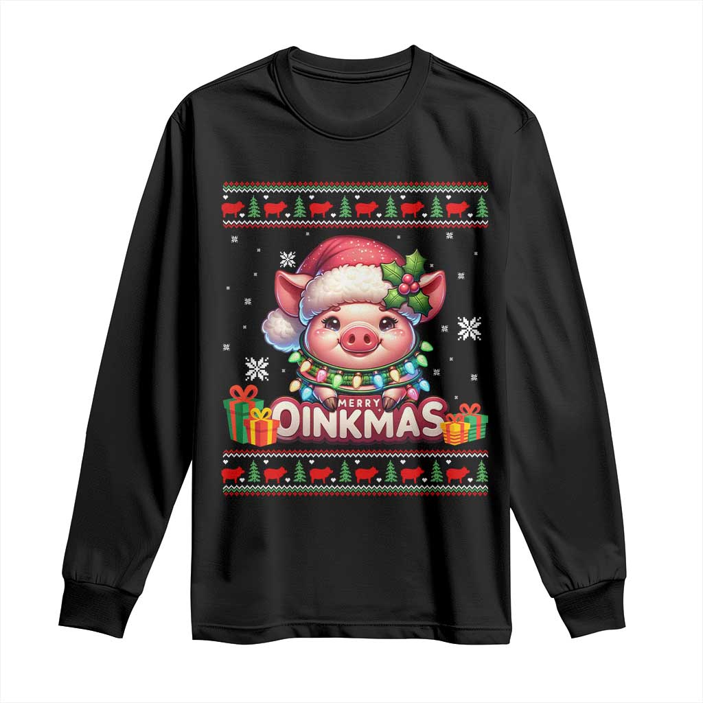 Funny Merry Oinkmas Long Sleeve Shirt Pig Lover Ugly Christmas Gift - Wonder Print Shop