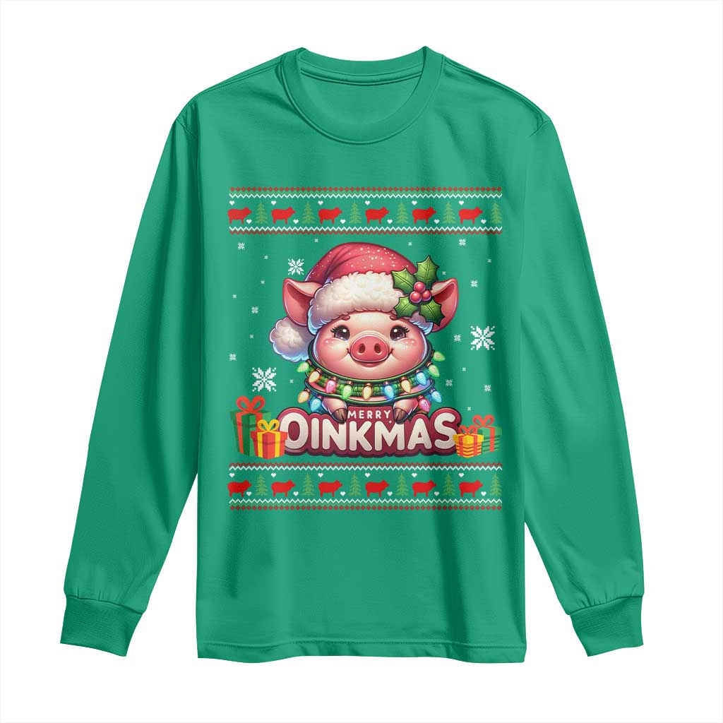 Funny Merry Oinkmas Long Sleeve Shirt Pig Lover Ugly Christmas Gift - Wonder Print Shop