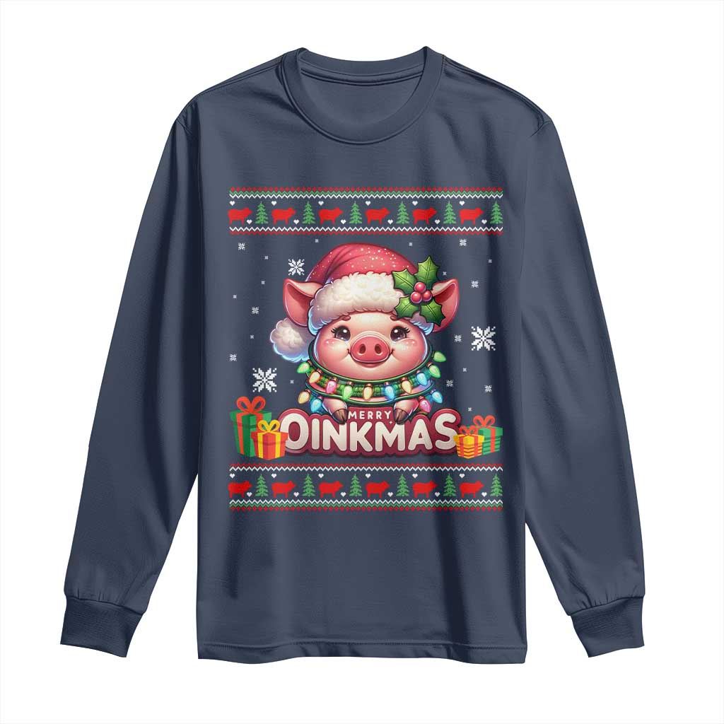 Funny Merry Oinkmas Long Sleeve Shirt Pig Lover Ugly Christmas Gift - Wonder Print Shop