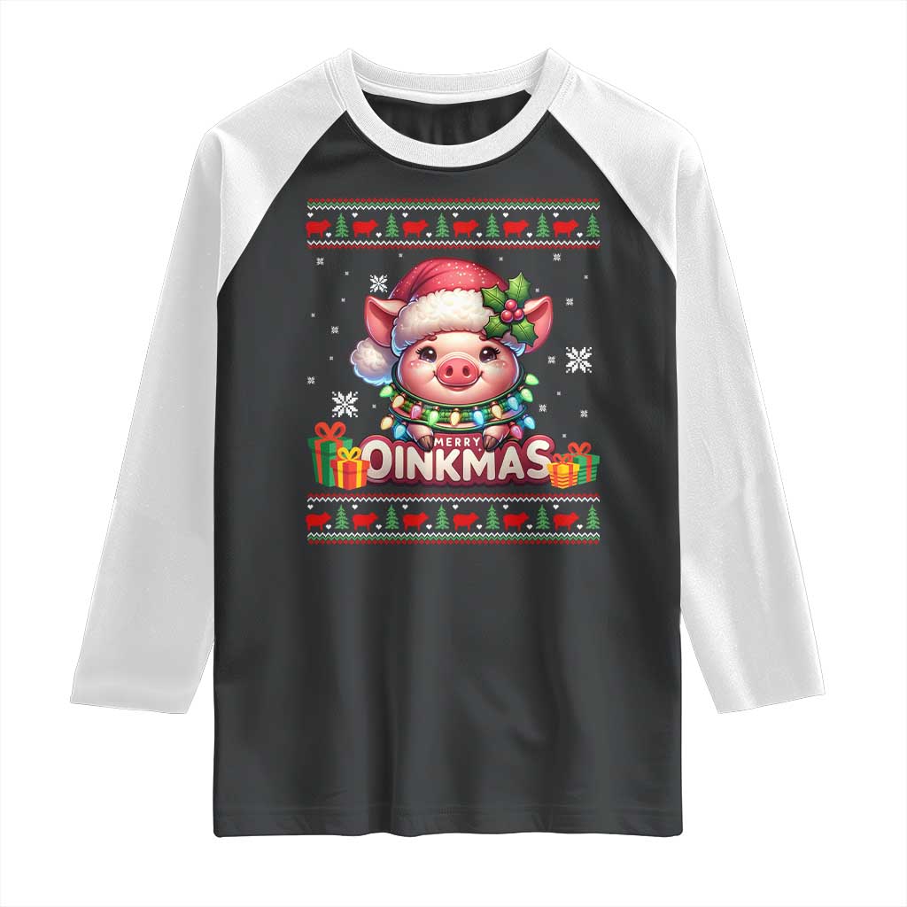 Funny Merry Oinkmas Raglan Shirt Pig Lover Ugly Christmas Gift - Wonder Print Shop