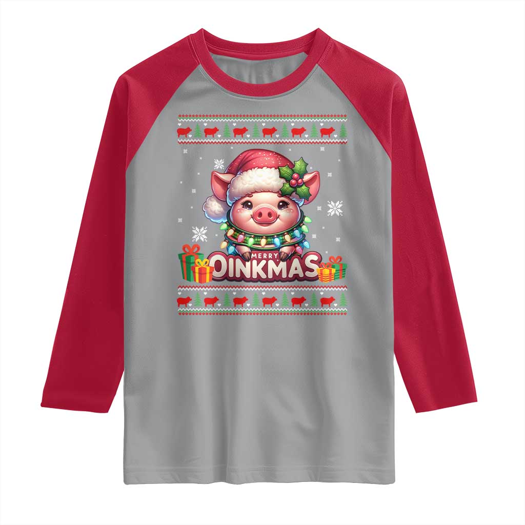 Funny Merry Oinkmas Raglan Shirt Pig Lover Ugly Christmas Gift - Wonder Print Shop