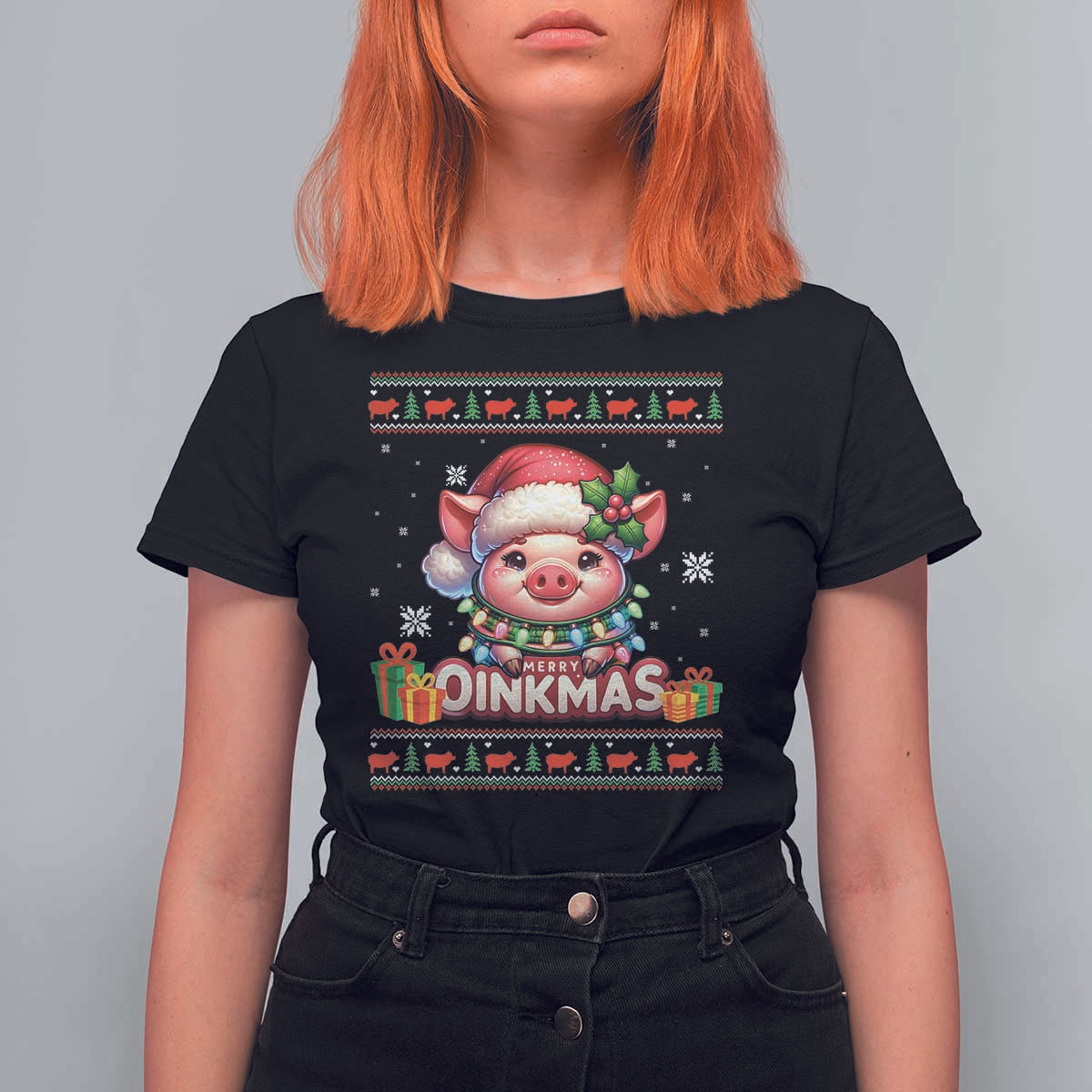 Funny Merry Oinkmas T Shirt For Women Pig Lover Ugly Christmas Gift - Wonder Print Shop