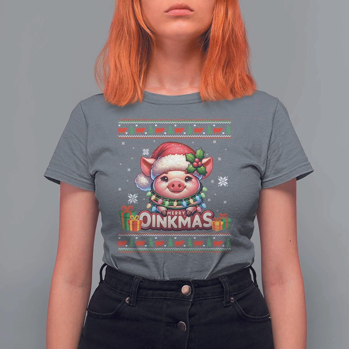 Funny Merry Oinkmas T Shirt For Women Pig Lover Ugly Christmas Gift - Wonder Print Shop