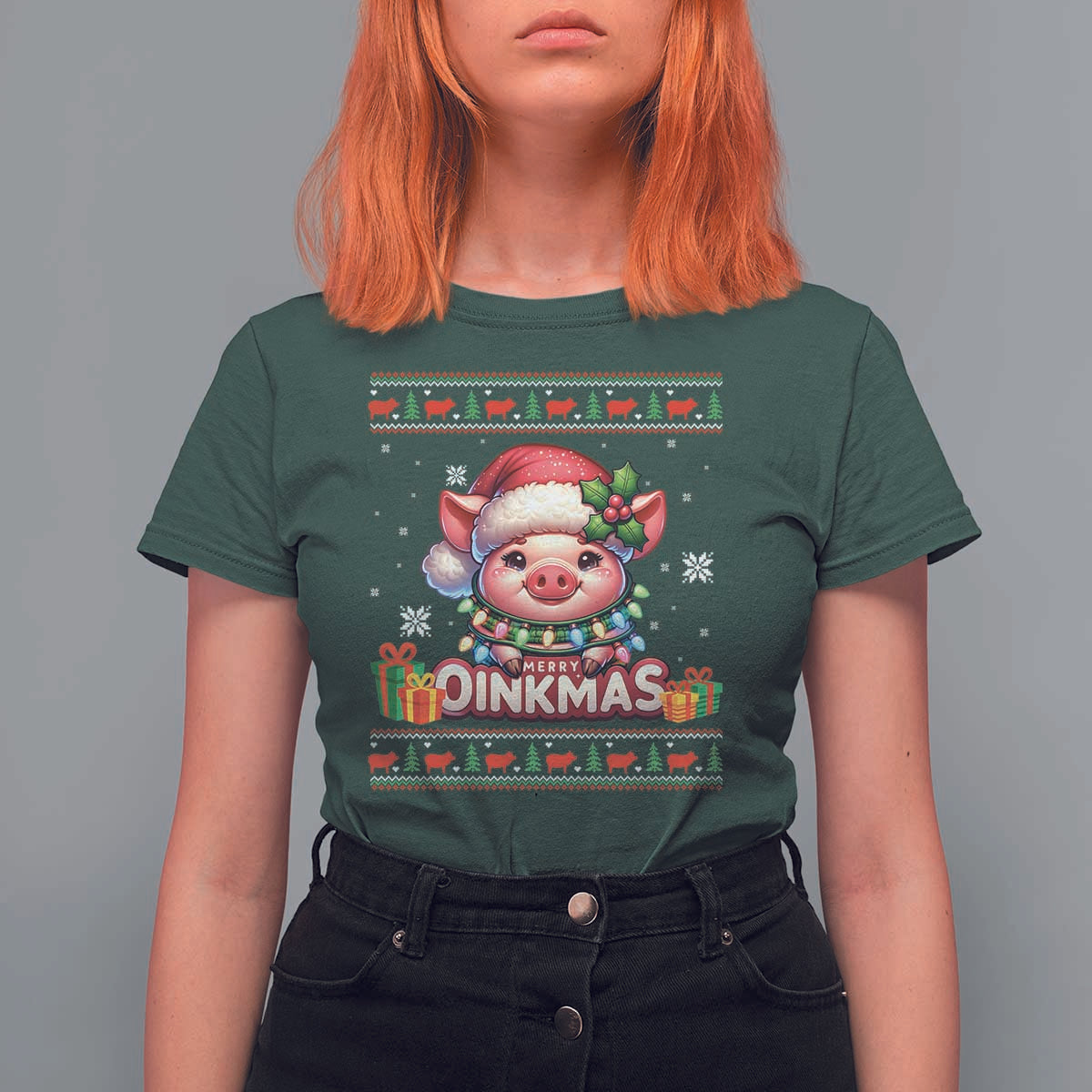 Funny Merry Oinkmas T Shirt For Women Pig Lover Ugly Christmas Gift - Wonder Print Shop