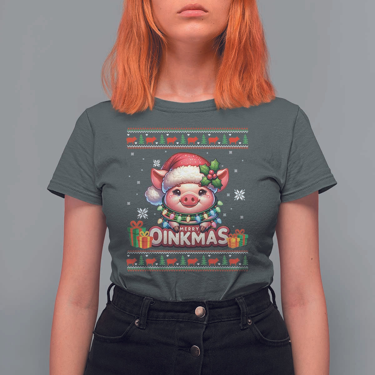 Funny Merry Oinkmas T Shirt For Women Pig Lover Ugly Christmas Gift - Wonder Print Shop