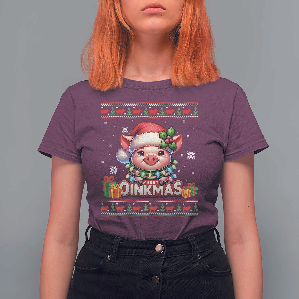 Funny Merry Oinkmas T Shirt For Women Pig Lover Ugly Christmas Gift - Wonder Print Shop