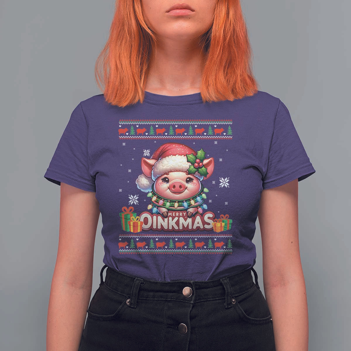 Funny Merry Oinkmas T Shirt For Women Pig Lover Ugly Christmas Gift - Wonder Print Shop