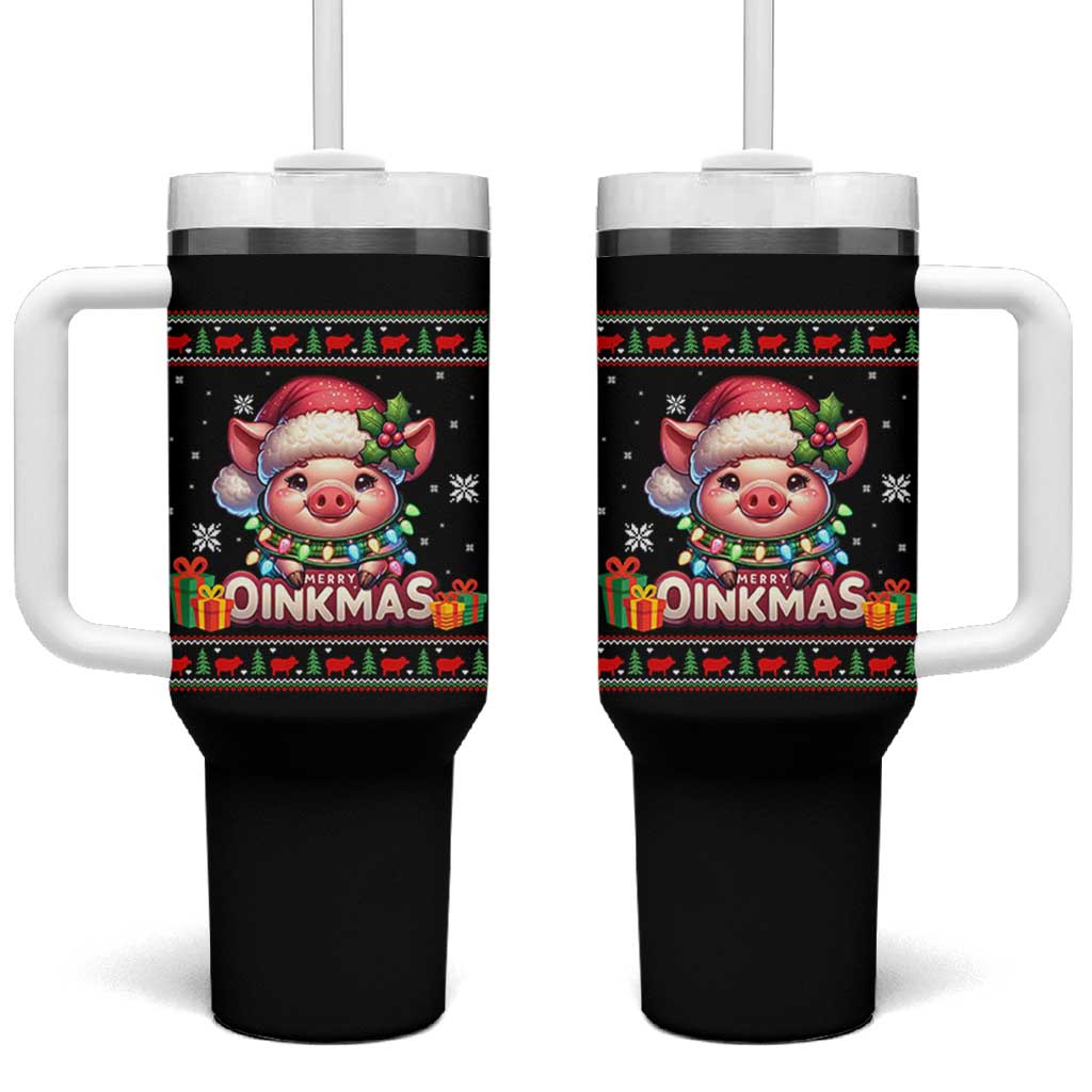 Funny Merry Oinkmas Tumbler With Handle Pig Lover Ugly Christmas Gift - Wonder Print Shop