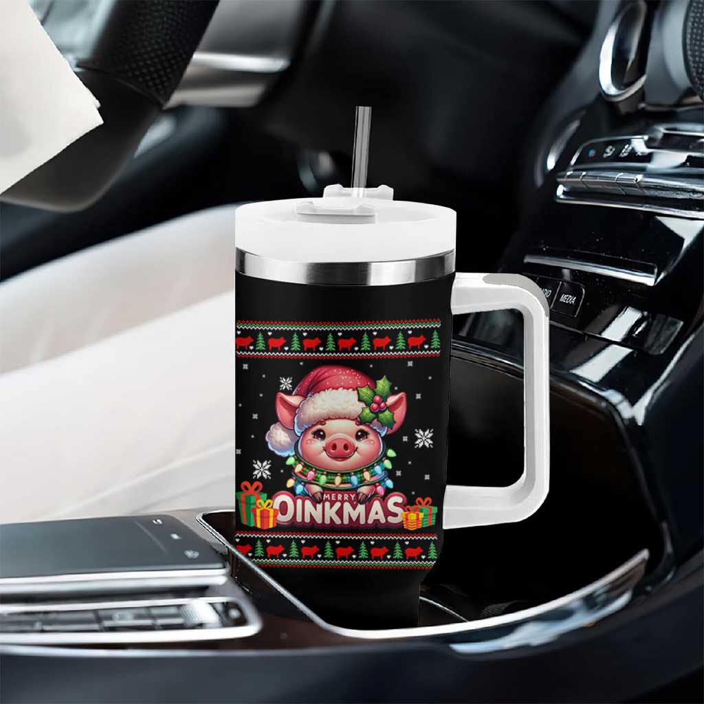 Funny Merry Oinkmas Tumbler With Handle Pig Lover Ugly Christmas Gift - Wonder Print Shop