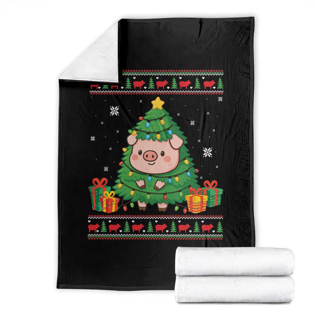 Funny Pig Christmas Tree Ugly Sweater Throw Blanket Farm Animal Gift - Wonder Print Shop