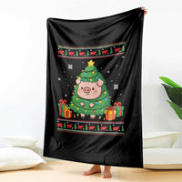 Funny Pig Christmas Tree Ugly Sweater Throw Blanket Farm Animal Gift - Wonder Print Shop