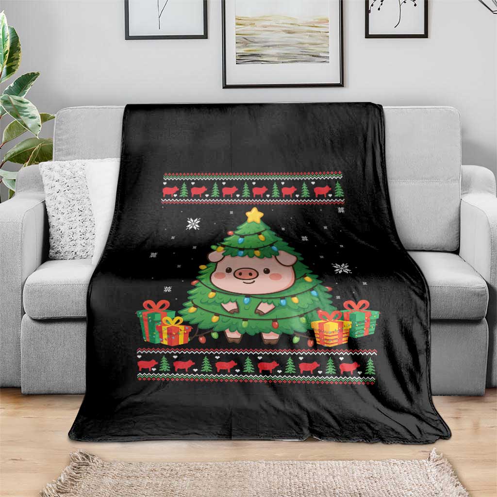 Funny Pig Christmas Tree Ugly Sweater Throw Blanket Farm Animal Gift - Wonder Print Shop