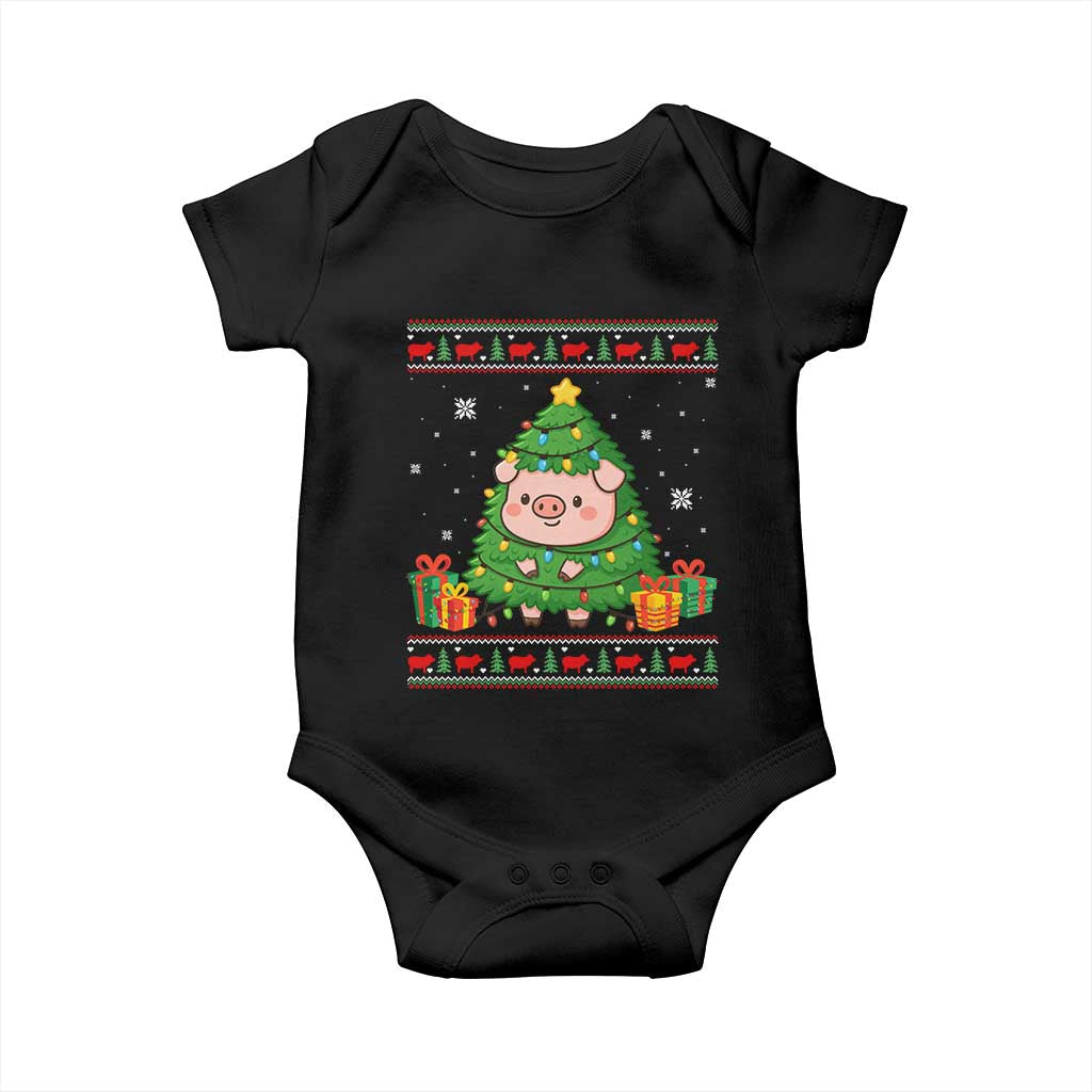 Funny Pig Christmas Tree Ugly Sweater Baby Onesie Farm Animal Gift - Wonder Print Shop