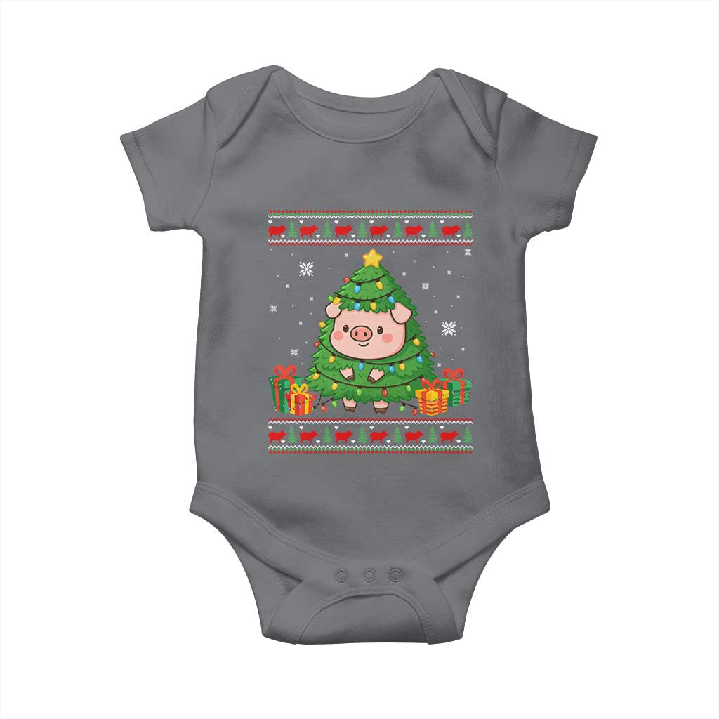 Funny Pig Christmas Tree Ugly Sweater Baby Onesie Farm Animal Gift - Wonder Print Shop