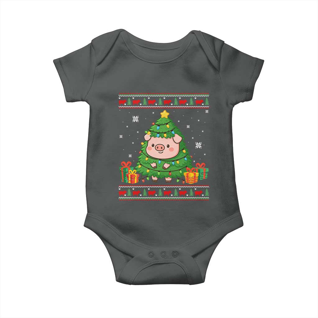 Funny Pig Christmas Tree Ugly Sweater Baby Onesie Farm Animal Gift - Wonder Print Shop