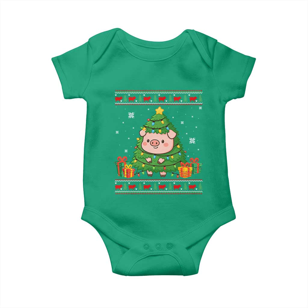 Funny Pig Christmas Tree Ugly Sweater Baby Onesie Farm Animal Gift - Wonder Print Shop