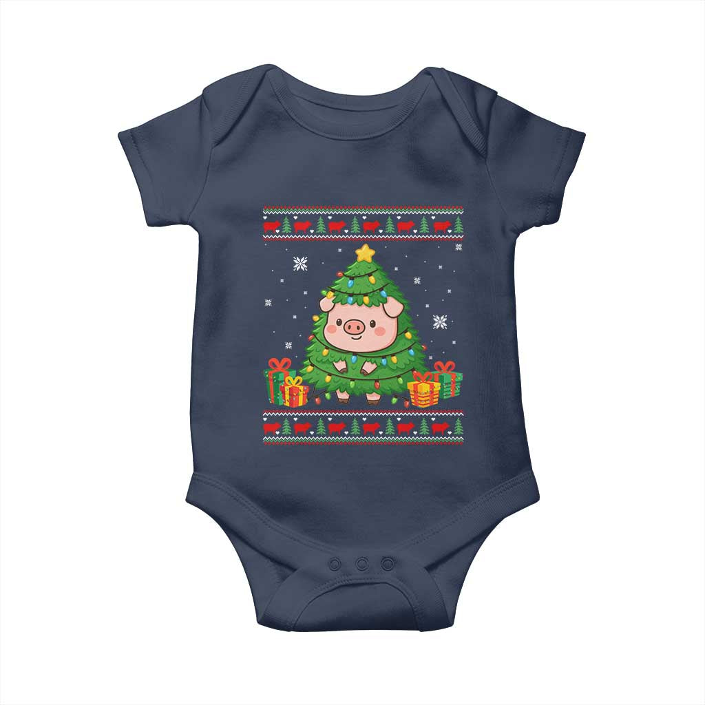 Funny Pig Christmas Tree Ugly Sweater Baby Onesie Farm Animal Gift - Wonder Print Shop