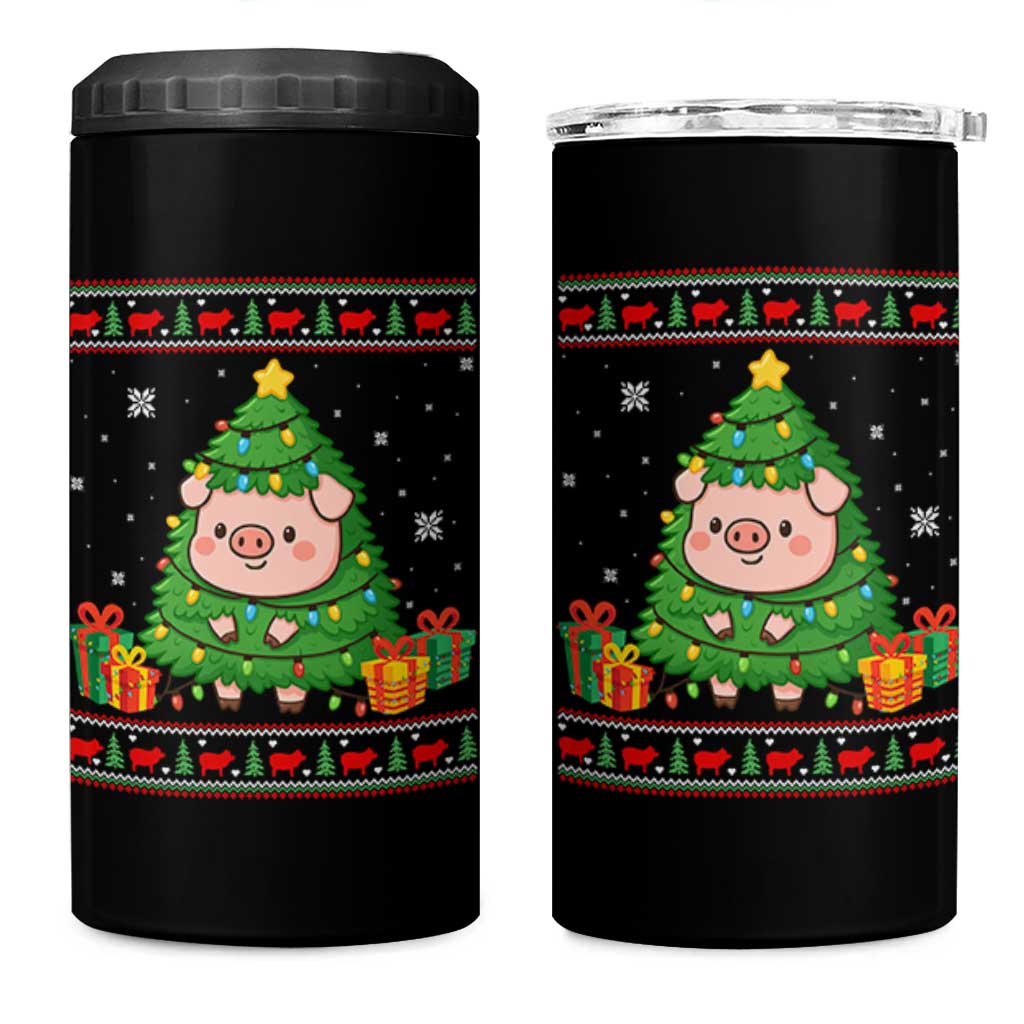 Funny Pig Christmas Tree Ugly Sweater 4 in 1 Can Cooler Tumbler Farm Animal Gift - Wonder Print Shop
