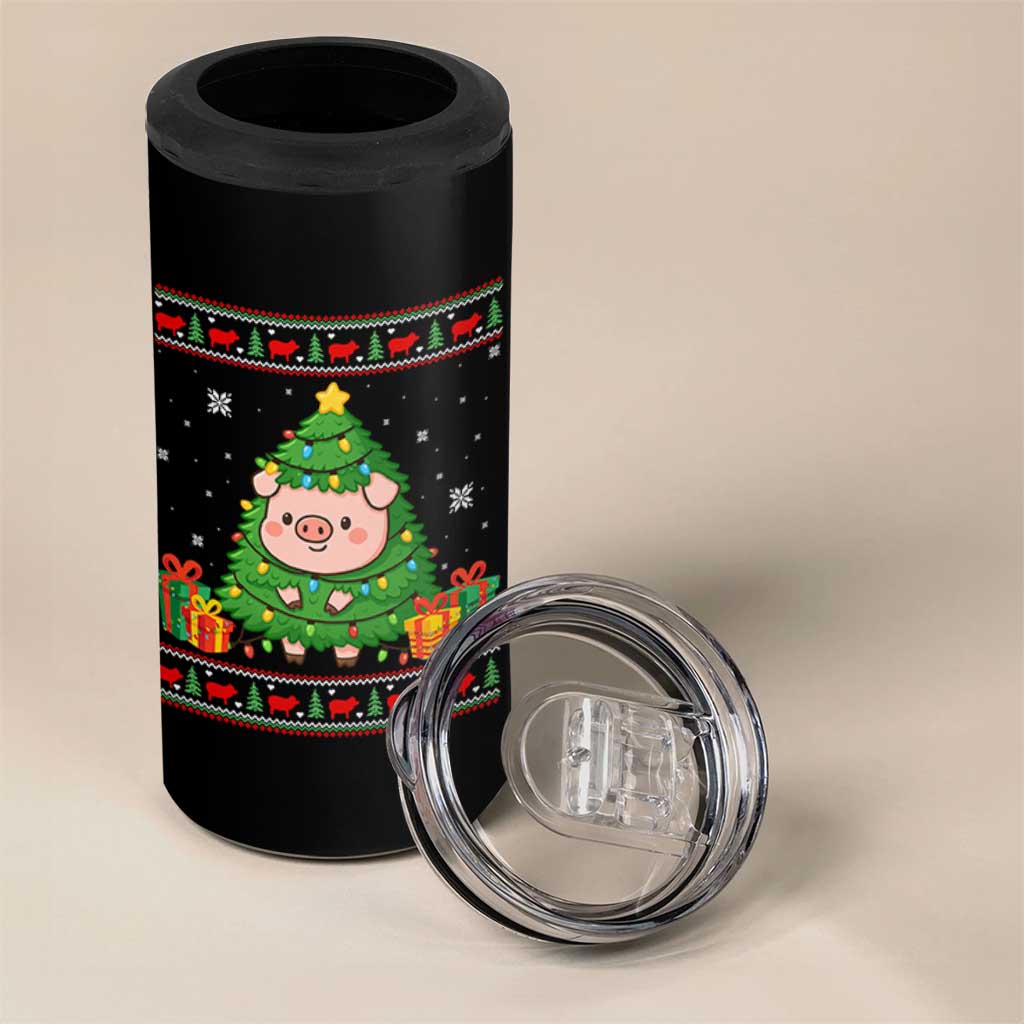 Funny Pig Christmas Tree Ugly Sweater 4 in 1 Can Cooler Tumbler Farm Animal Gift - Wonder Print Shop