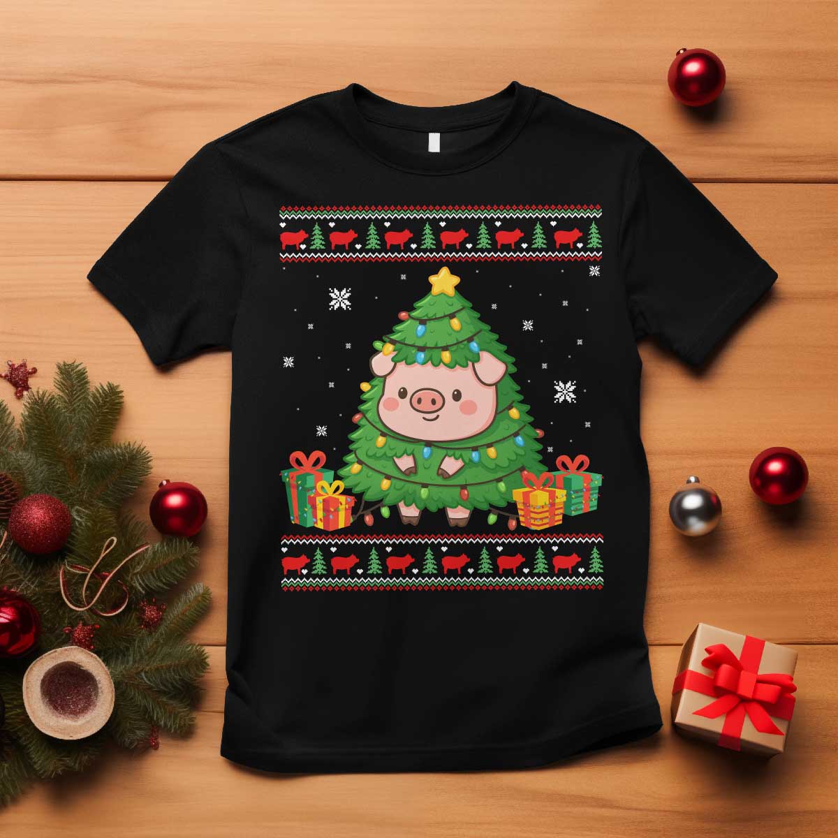 Funny Pig Christmas Tree Ugly Sweater T Shirt Farm Animal Gift - Wonder Print Shop