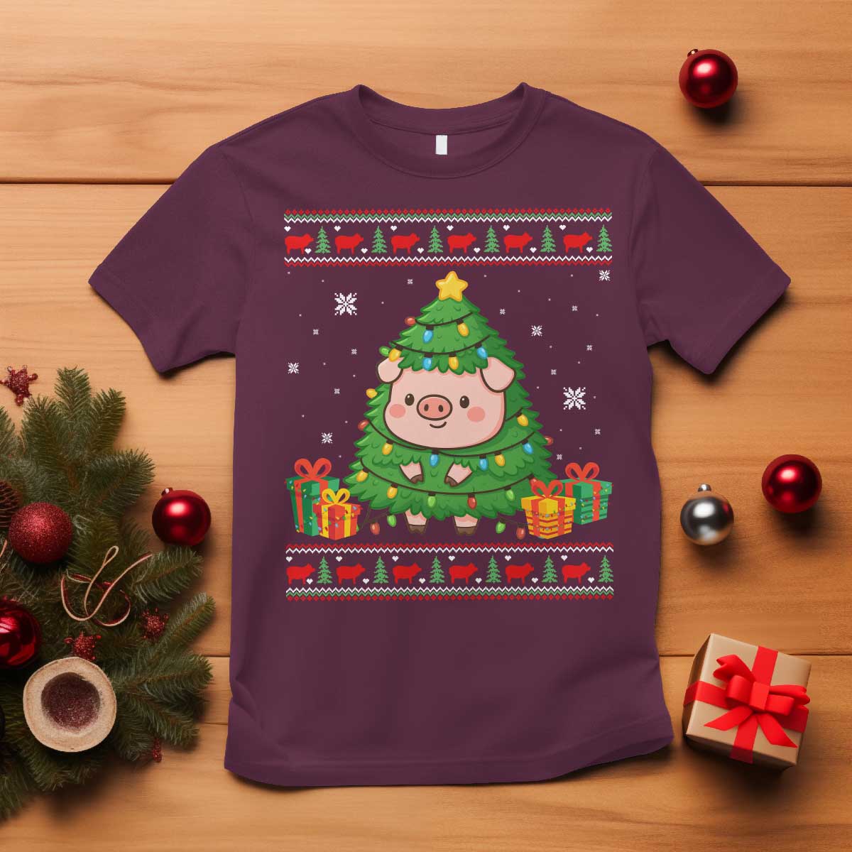Funny Pig Christmas Tree Ugly Sweater T Shirt Farm Animal Gift - Wonder Print Shop