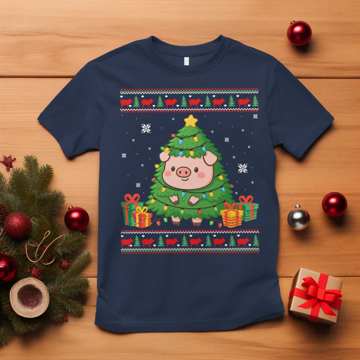 Funny Pig Christmas Tree Ugly Sweater T Shirt Farm Animal Gift - Wonder Print Shop