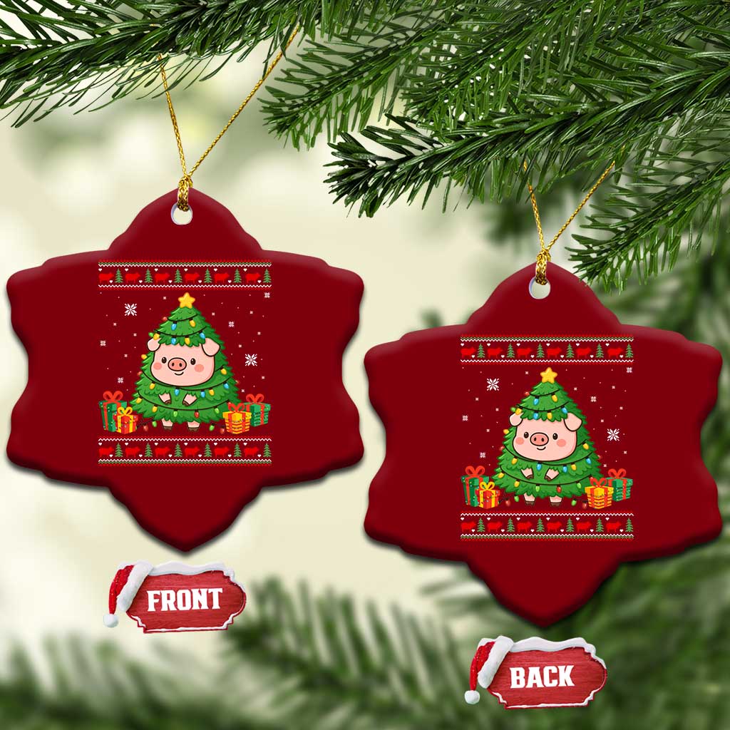 Funny Pig Christmas Tree Ugly Sweater Ceramic Ornament Farm Animal Gift - Wonder Print Shop