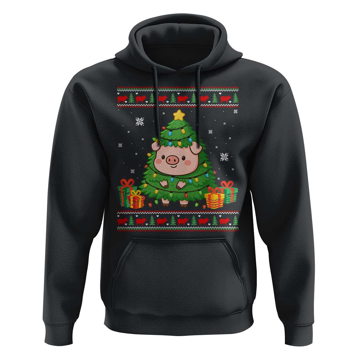 Funny Pig Christmas Tree Ugly Sweater Hoodie Farm Animal Gift - Wonder Print Shop