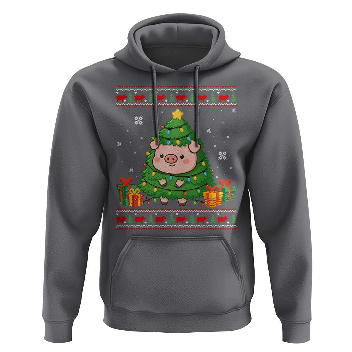 Funny Pig Christmas Tree Ugly Sweater Hoodie Farm Animal Gift - Wonder Print Shop