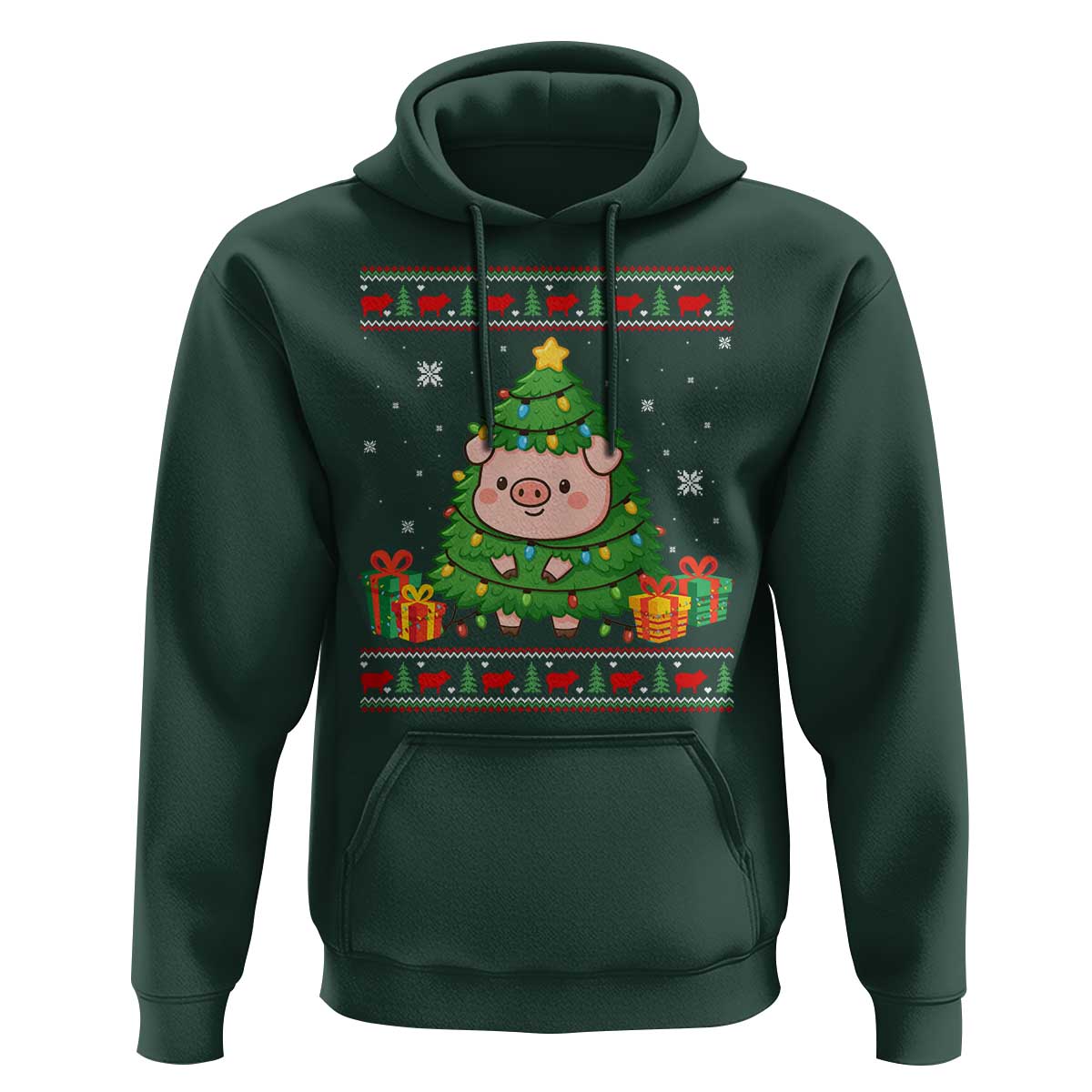 Funny Pig Christmas Tree Ugly Sweater Hoodie Farm Animal Gift - Wonder Print Shop