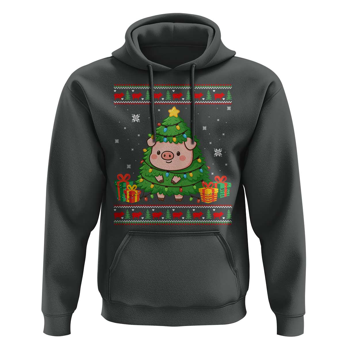 Funny Pig Christmas Tree Ugly Sweater Hoodie Farm Animal Gift - Wonder Print Shop