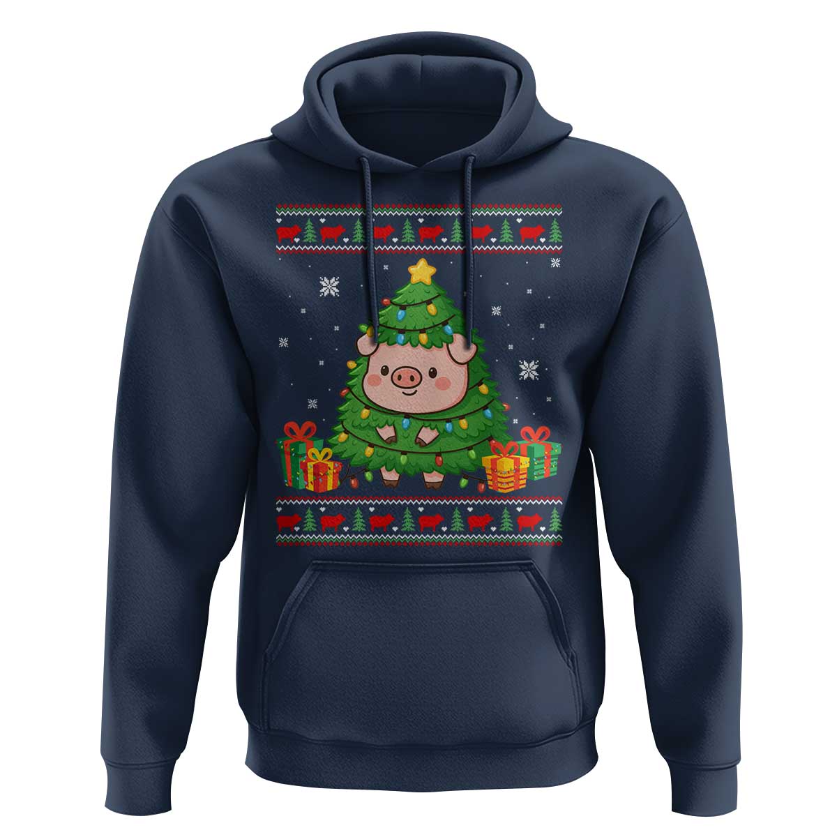 Funny Pig Christmas Tree Ugly Sweater Hoodie Farm Animal Gift - Wonder Print Shop