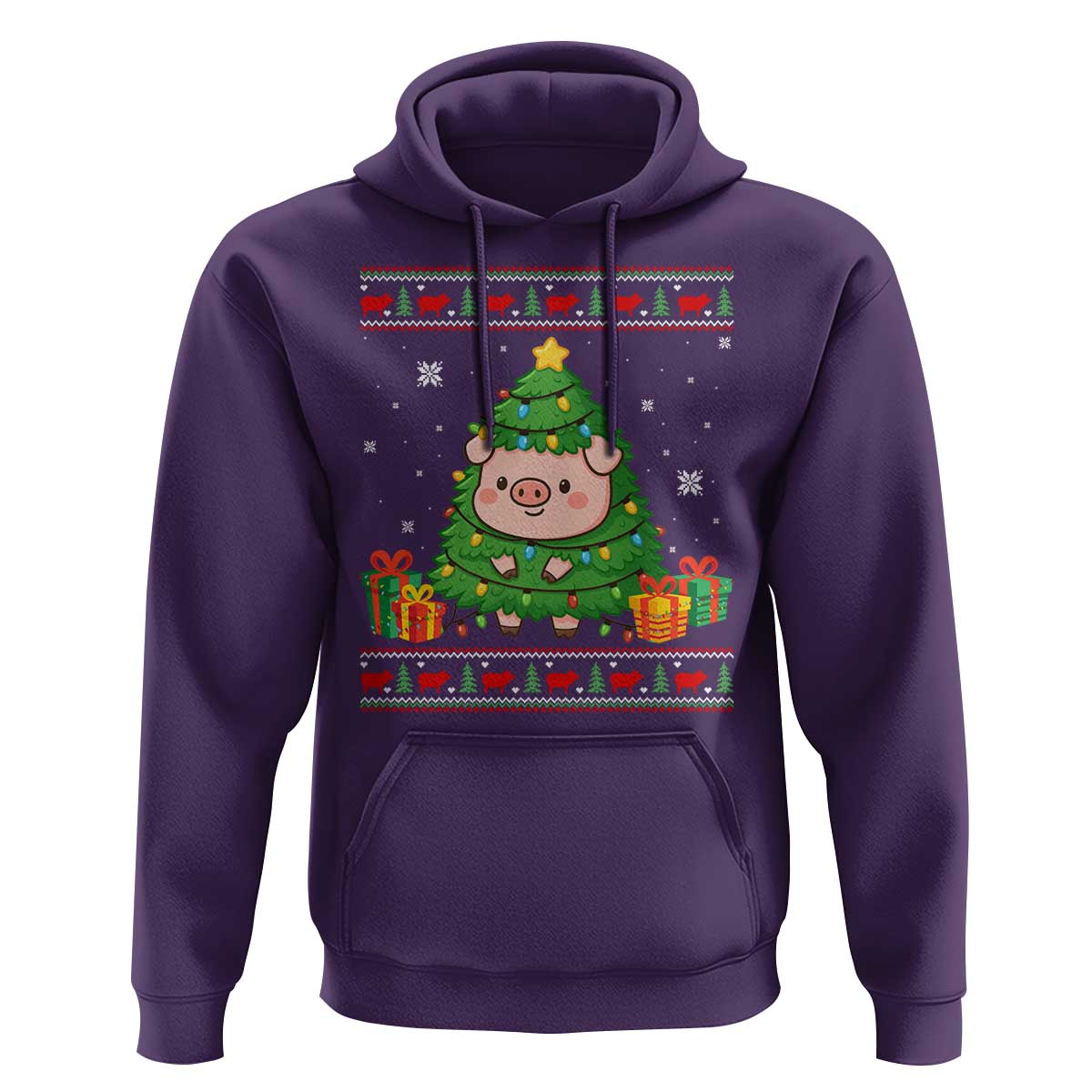 Funny Pig Christmas Tree Ugly Sweater Hoodie Farm Animal Gift - Wonder Print Shop