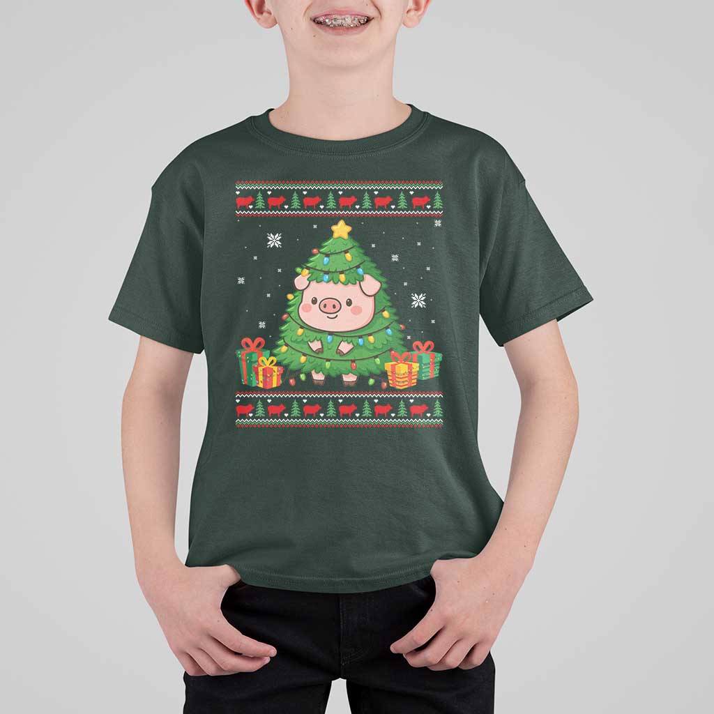 Funny Pig Christmas Tree Ugly Sweater T Shirt For Kid Farm Animal Gift - Wonder Print Shop