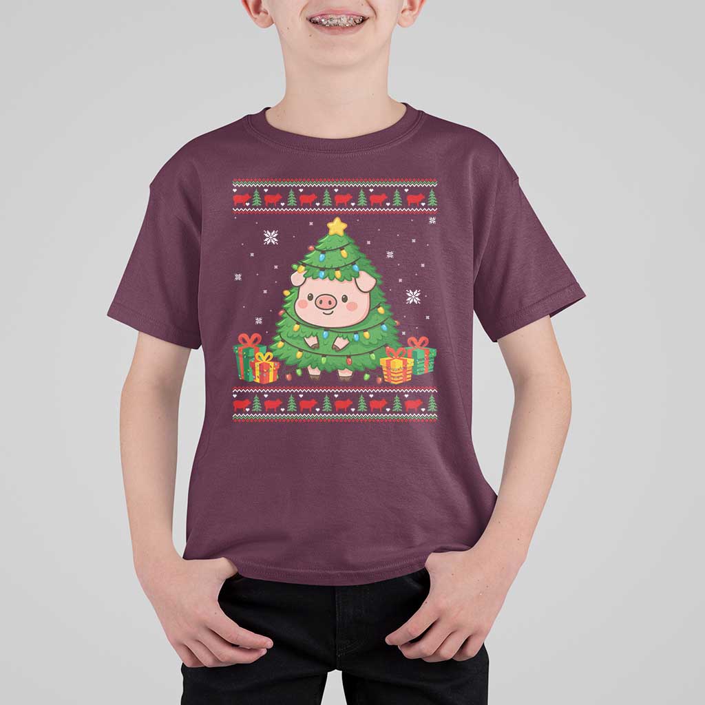 Funny Pig Christmas Tree Ugly Sweater T Shirt For Kid Farm Animal Gift - Wonder Print Shop