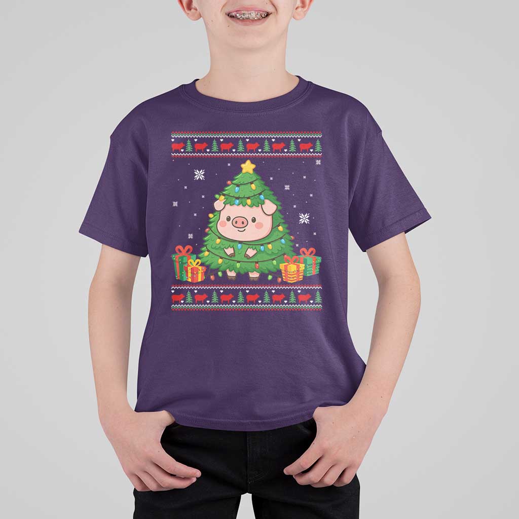 Funny Pig Christmas Tree Ugly Sweater T Shirt For Kid Farm Animal Gift - Wonder Print Shop