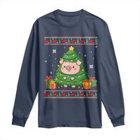 Funny Pig Christmas Tree Ugly Sweater Long Sleeve Shirt Farm Animal Gift - Wonder Print Shop