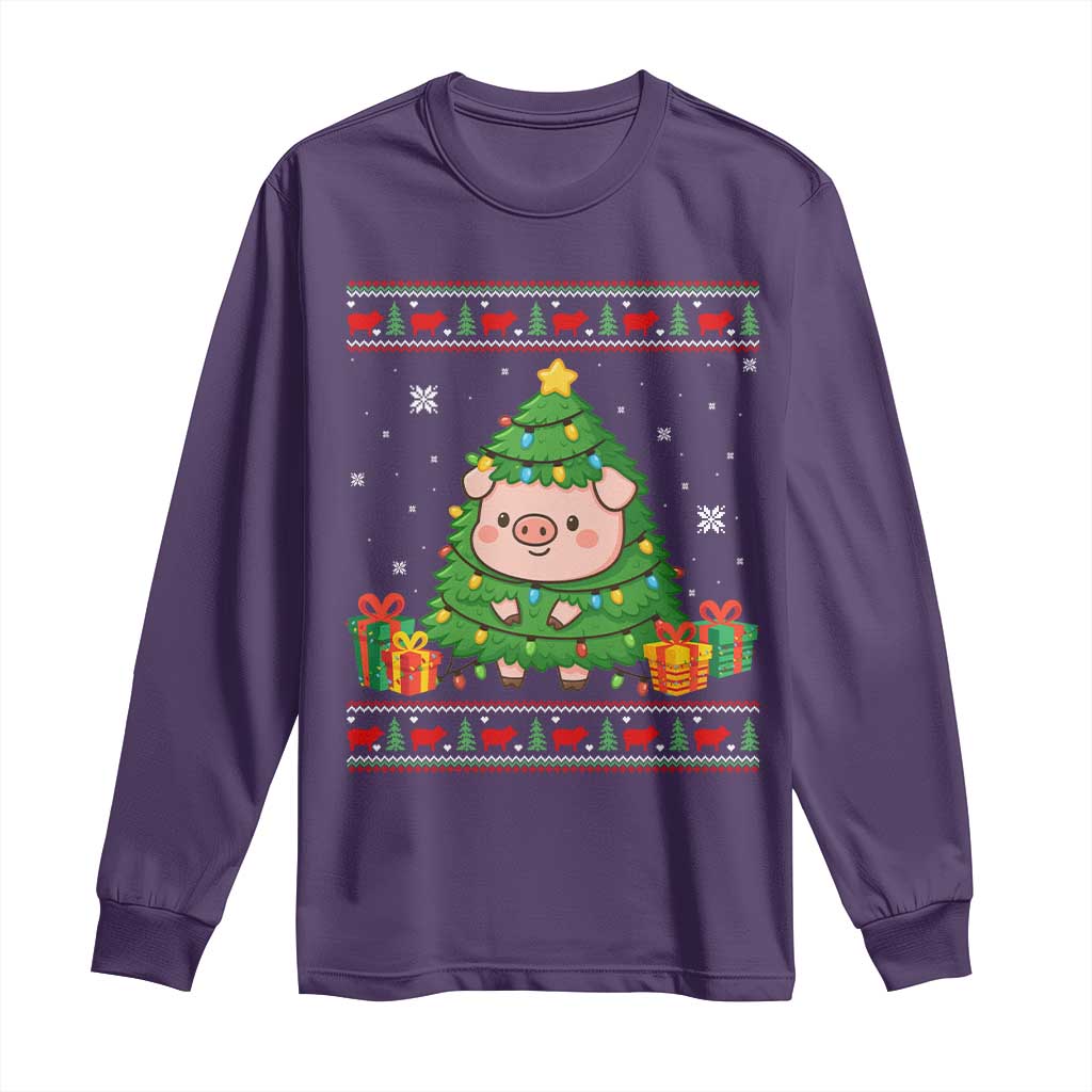 Funny Pig Christmas Tree Ugly Sweater Long Sleeve Shirt Farm Animal Gift - Wonder Print Shop