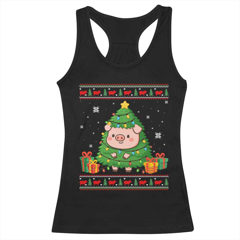 Funny Pig Christmas Tree Ugly Sweater Racerback Tank Top Farm Animal Gift - Wonder Print Shop